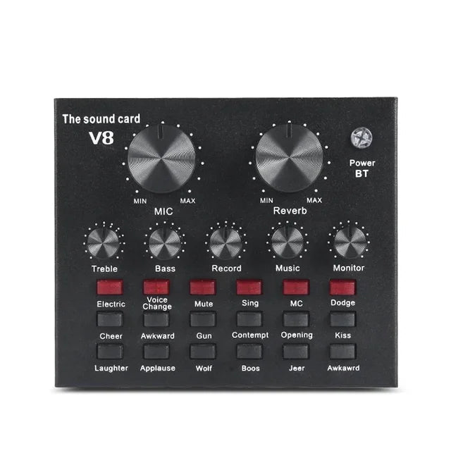 V8 Professional Sound Card – Live Streaming Audio Interface with Voice Changer