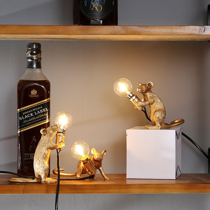 Postmodern Resin Rat Mouse LED Table Lamp – Cute Night Light for Bedroom