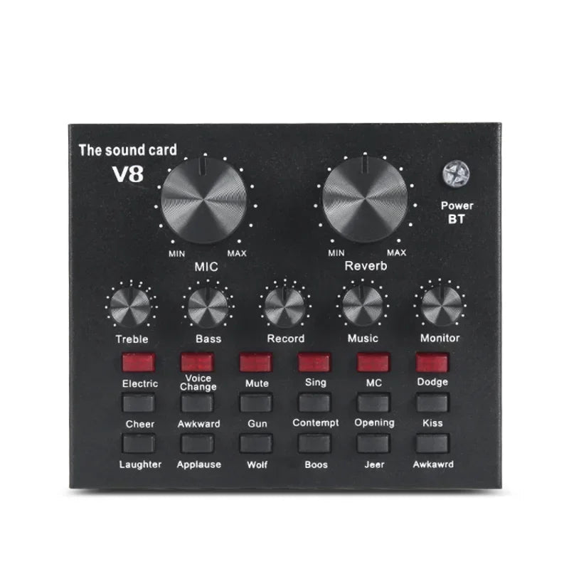 V8 Professional Sound Card – Live Streaming Audio Interface with Voice Changer