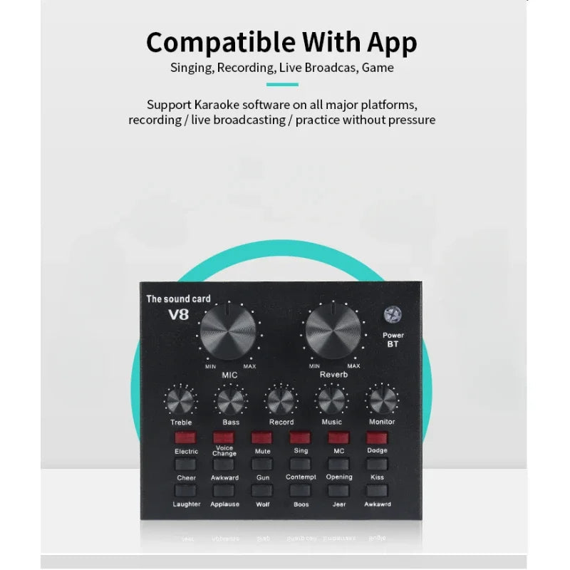 V8 Professional Sound Card – Live Streaming Audio Interface with Voice Changer