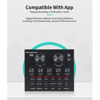 V8 Professional Sound Card – Live Streaming Audio Interface with Voice Changer
