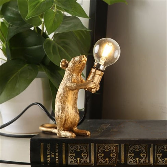 Postmodern Resin Rat Mouse LED Table Lamp – Cute Night Light for Bedroom