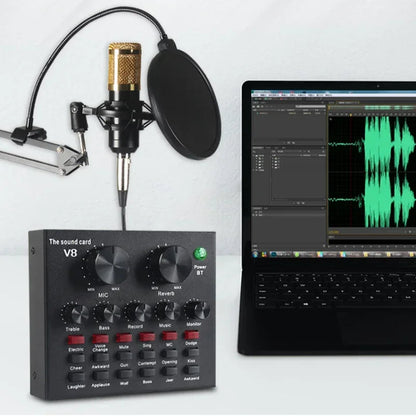 V8 Professional Sound Card – Live Streaming Audio Interface with Voice Changer