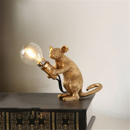 Postmodern Resin Rat Mouse LED Table Lamp – Cute Night Light for Bedroom