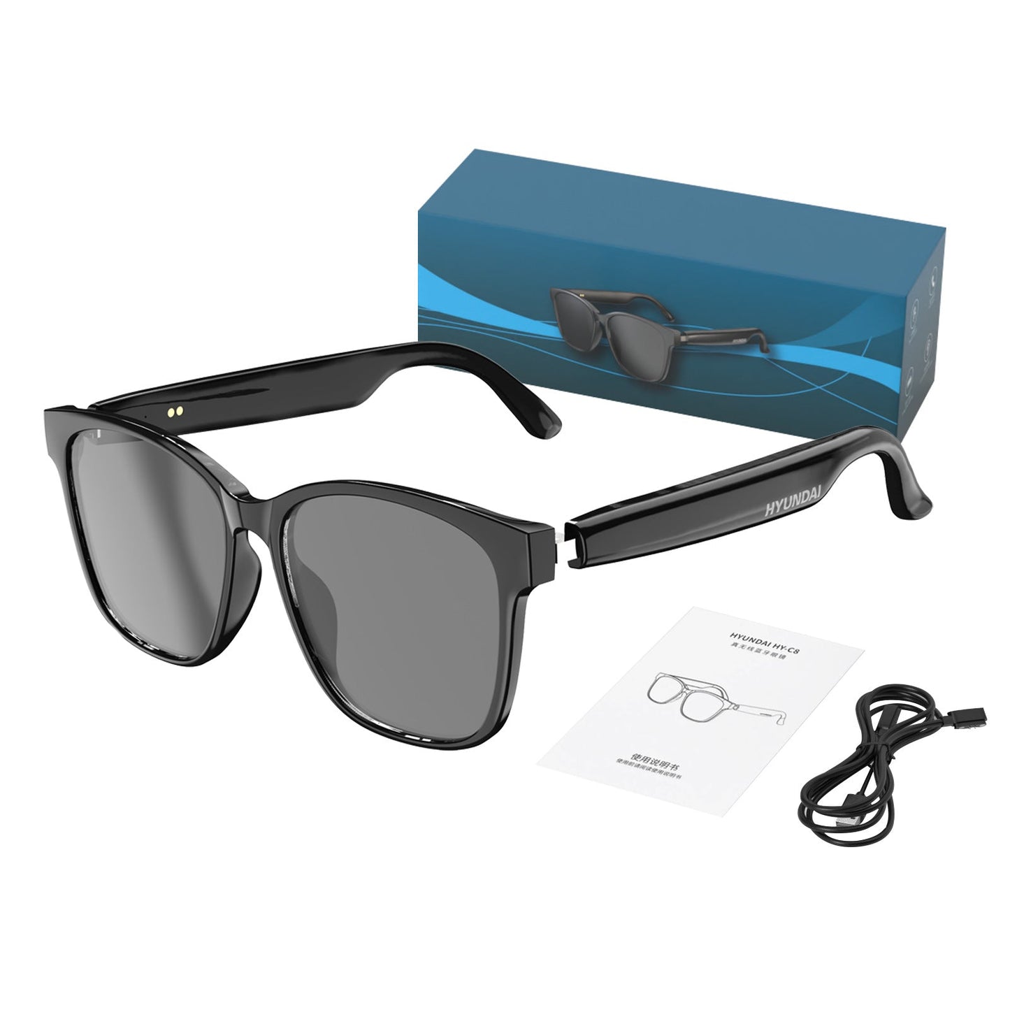 HY-C8 AI Smart Translation Glasses with Bluetooth Earphones