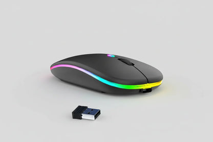 Black RGB Wireless Mouse - USB Rechargeable LED Wireless Gaming Mouse
