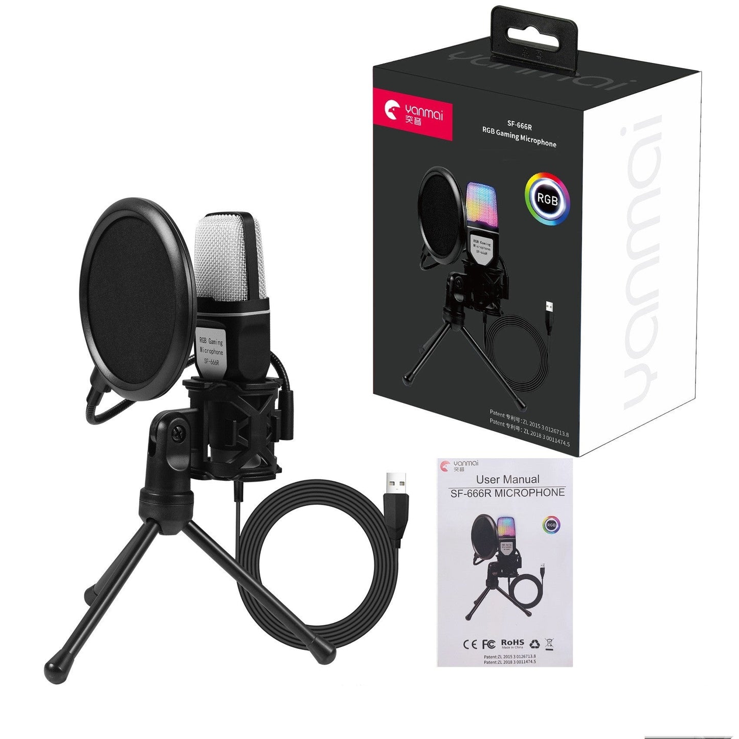 RGB Capacitor Esports Gaming Desktop Microphone - Clear Full Sound
